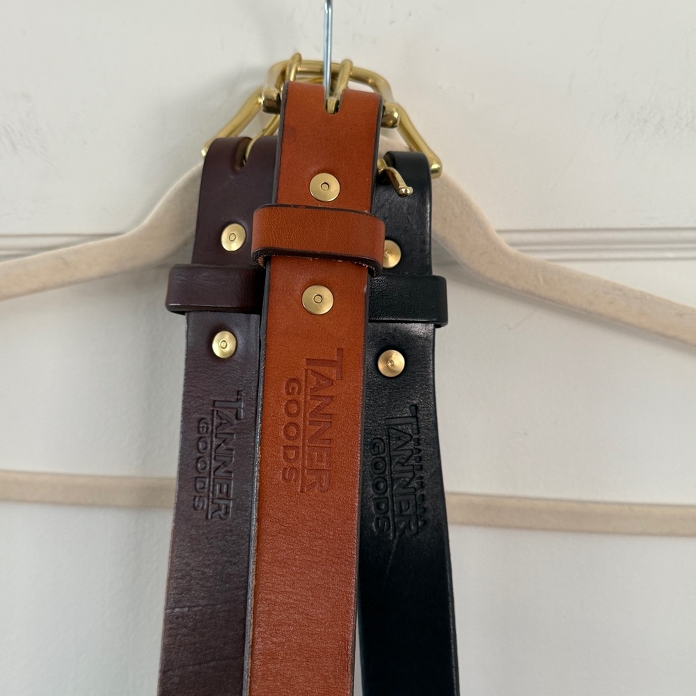 Three Tanner Goods Men's Leather Belts  in Black, Brown, Tan and Size 32 & 34